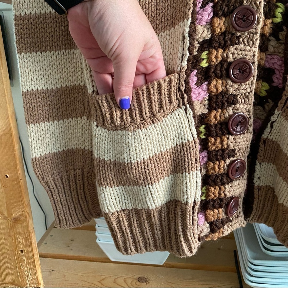 Anthropologie Sparrow Tan Stripe Hopi Basketweave Knit Cardigan Sweater Small - Picture 8 of 15